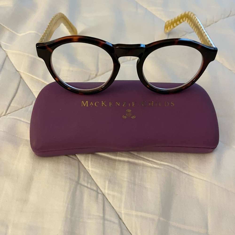MacKenzie-Childs Tortoise Shell Glasses with Purple Case